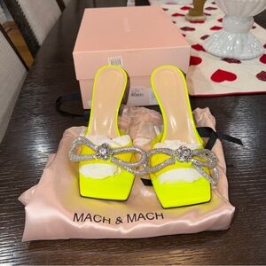 MACH & MACH Vibrant Yellow Heels with Silver Bow